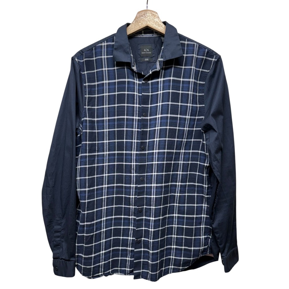 AX Armani Exchange‎ Shirt Mens M Blue Plaid Button Up Long Sleeve Regular Fit